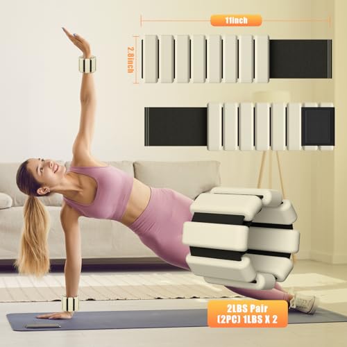Ankle Weight Wrist Weight 2 Pack 1lb Each Adjustable | Arm and Leg Weight, Women and Men, Pilates Gym Yoga Aerobic, Strength Training - color: Beige