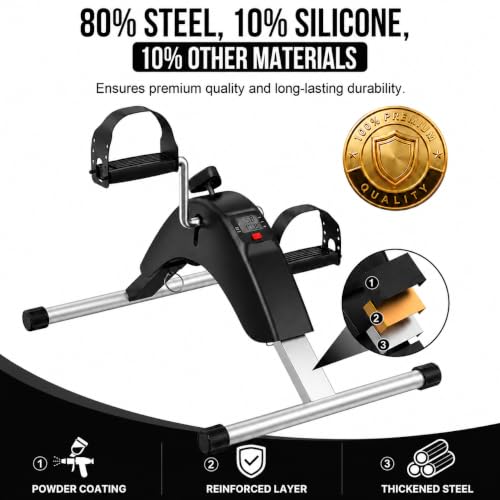 Under Desk Bike Pedal Exerciser for Leg & Arm | Foldable Mini Exercise Bike with LCD Display for Home & Office - color: BLACK