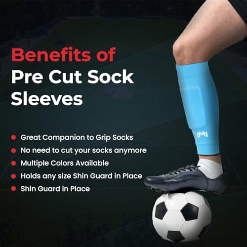 MediCaptain Pre Cut Soccer Sock Sleeves, Companion for Soccer Grip Socks, Securely Holds Shin Guards, Compression Leg Warmer - color: Sky Blue