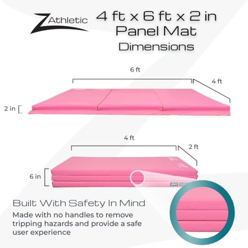 Z Athletic Folding Mat for Gymnastics, Tumbling, Cheerleading, and More, 4 Ft x 6 Ft x 2 In - color: Pink