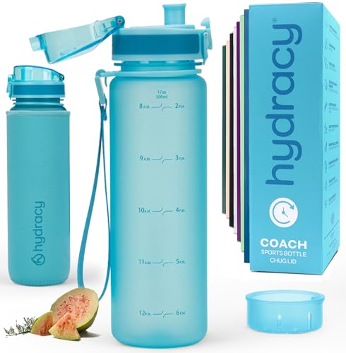 Hydracy Motivational Water Bottle with Time Marker & Fruit Infuser 17 oz | BPA-Free Tritan, Leakproof Flip-Top Lid,No-Sweat Sleeve,Carry Strap,Daily Intake Tracking for Gym,Sports,Outdoors - color: Aqua Blue, size: 17 Ounces