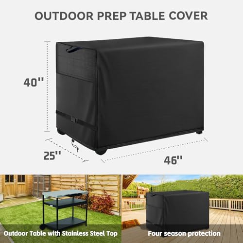 Outdoor Prep Table Cover- Heavy Duty Waterproof Cover for Outdoor Stainless Steel Table,Compatible with 46 inch Outdoor Utility Cart and Storage Cabinet Black - color: Black, size: 46"x 25"x 40"