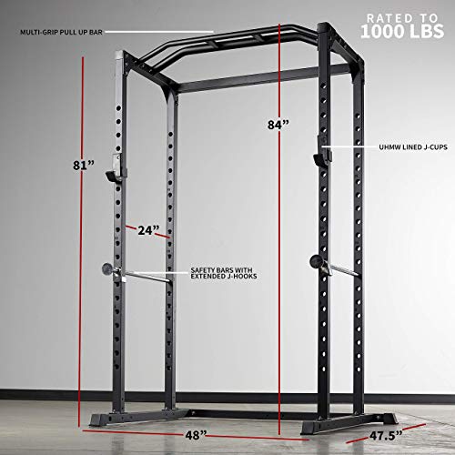 REP Fitness PR-1100 Power Rack - 700 lbs Rated Lifting Cage for Weight Training - color: Black, style: Power Rack + Dip Attachment + Lat Pulldown + Landmine Attachment