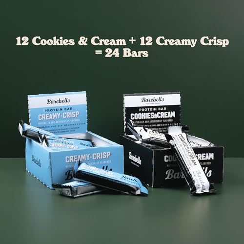 Barebells Protein Bars Combo Pack – 12 Creamy Crisp & 12 Cookies & Cream (24 bars total) – High Protein Snacks with 20g Protein & No Added Sugar – On-the-Go Breakfast or Post-Workout Treat - size: 12 Count (Pack of 2)