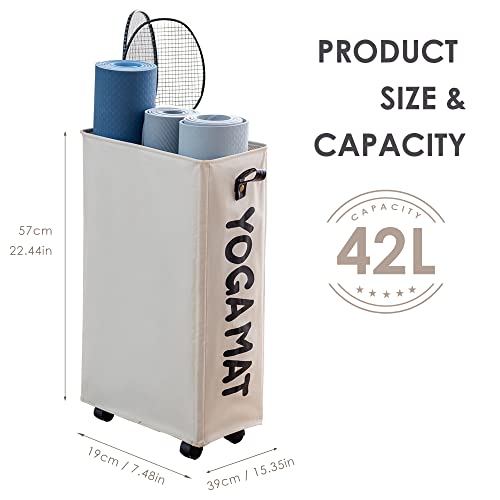 Caroeas Yoga Mat Storage Rack, Yoga Mat Holder Accessories, Home Gym Equipment Storage Yoga Mats, Women Men Workout Equipment Organization with Wheels - color: White/22'', size: 22'' Large