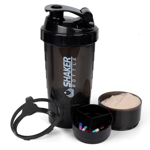 XTK Shaker Bottle 16OZ Protein Shaker Bottles with Mix Ball Sports Water Bottle Leak Proof GYM Cup for Protein Mixes with Powder Storage & Pill Organizer, Ideal for Pre Workout,BPA Free(black) - color: BLACK