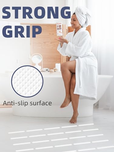 Secopad Original Anti-Slip Shower Stickers for Bathtub & Shower Floor, Strong Adhesive Safety Strips with Scraper Ideal for Families with Kids, Adults & Seniors, 12 PCS (White) - color: White