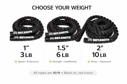 Weighted Battle Jump Rope, 10 FT Twisted Training Rope w/Thick Easy-Grip Handles, Full-Body Cardio + Strength Conditioning Rope (Choose 3 lb / 6 lb / 10 lb) - size: 1" x 10ft