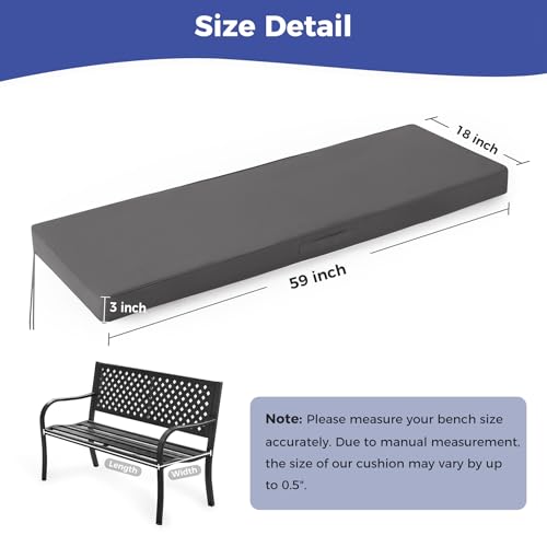IPYNBAP Outdoor Bench Cushions for Outdoor Furniture, 59x18x3 Inch, Waterproof Bench Pillow, Fade Resistant Long Bench Seat Pads for Garden, Indoor, Porch Swing, Dark Grey - color: Dark Grey, size: 59×18×3 Inch