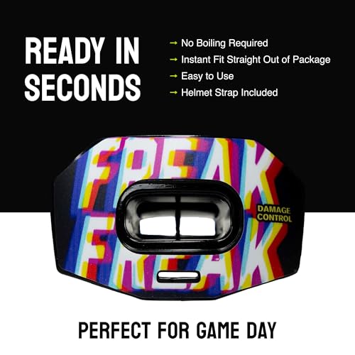 DAMAGE CONTROL Youth Football Mouth Guard – Breathable No Boil Mouthpiece, Protects Lips & Teeth, Works with Braces, Includes Helmet Strap – Sports Gear & Accessories (Freak) - color: Freak