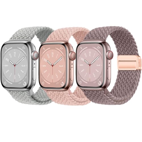 3 Pack Braided Sport Loop Band Compatible with Apple Watch Bands Ultra 3&2 1 49mm 46mm 45mm 44mm 42mm 41mm 40mm 38mm Men Women; Stretchy Nylon Solo Loop Strap for iWatch Series 11 10 9 8 7 6 SE 5 4 3 - color: Colorful/Pink Sand/Pink, size: 38MM/40MM/41MM/