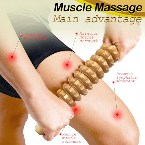 Manual Massager Wooden Handheld Roller Trigger Point Massager Stick for Fascia, Cellulite, Muscle & Abdomen, Body Therapy Massager, Muscle Belly Relief Tool, Natural Wood - color: Wood