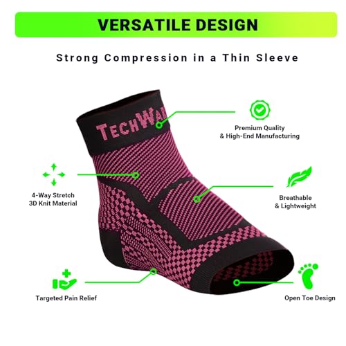 TechWare Pro Ankle Brace Compression Sleeve - Plantar Fasciitis Sock. Relieves Achilles Tendonitis. Foot Arch Support Reduces Joint Pain, Swelling & Heel Spur Pain. Injury Recovery Braces for Sports - color: Black / Pink, size: L / XL (see size chart)
