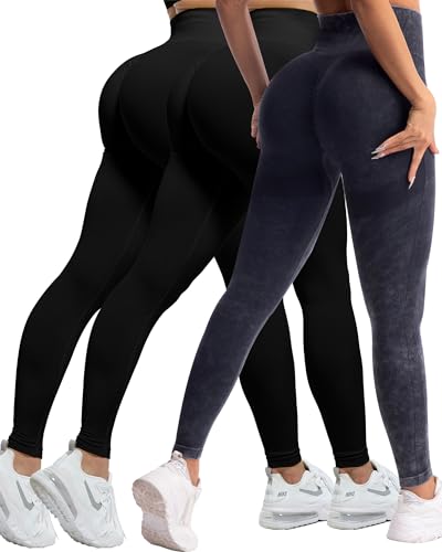 CHRLEISURE Workout Leggings Sets for Women, Gym Scrunch Butt Butt Lifting Seamless Leggings 3 Piece - color: 3 Packs - Black/Black/Washed Black, size: Large