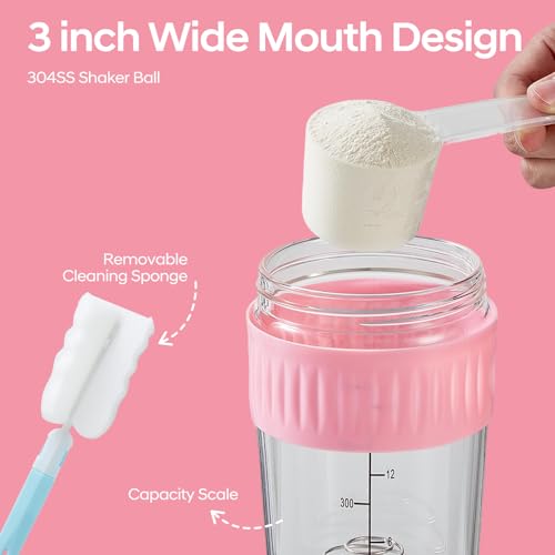 16oz Glass Shaker Bottle for Protein, 2 Pack Small Borosilicate Glass Protein Powder Leak-Proof Shaker Cup Mixes with 304 Blending Ball(16oz,Pink) - color: 2 Pack-Pink, size: 16oz