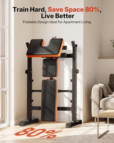 YOLEO Foldable Weight Bench for Small Home Gym, 6-in-1 Adjustable Workout Bench with Squat Rack, Compact Strength Training Equipment for Apartment & Garage Workouts