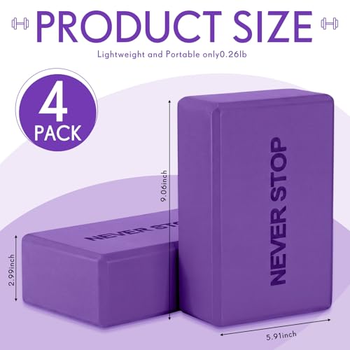 RoundFunny 4 Pack Yoga Blocks Non Slip Pilates Brick Foam Blocks Pilates Dance Gymnastics Workout Fitness Props Tool for Stretching Meditation and Exercise - color: Black, Gray, Purple, Dark Blue