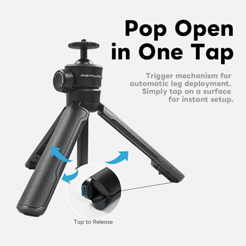 POP-4 Self-Opening Tabletop Tripod & Selfie Stick for Smartphones, Cameras & Pocket Gimbals, Magnetic Phone Mount Ready, Tap-to-Open Mini Tripod with 360° Ball Head, Dual 1/4" Threads, Portable