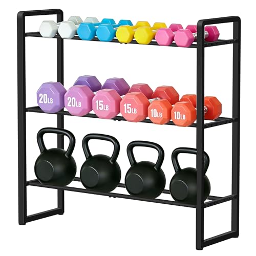 3 Tier Dumbbell Rack, 330 lb Capacity Weight Rack for Home Gym, Stand Only | Adjustable 3.4-7.8 in. Spacing fits Dumbbells & Kettlebells, Stable Metal Construction, Leveling Feet, Easy Assembly