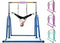Foldable & Moveable Gymnastics Horizontal Bar with Rings,3’to 5’Adjustable Height Expandable Junior Kip Bar for Home,Indoor Gym Equipment for Kids - style: Foldable DarkBlue with Rings