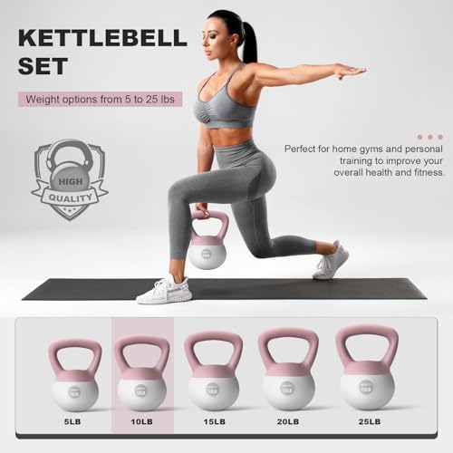 NEALFIT Soft Kettlebell 5LB/10LB/15LB/20LB/25LB, Kettlebells for Home Gym Strength Training, Anti-Slip Fitness Weights for Men Women - color: 15LB Pink-White
