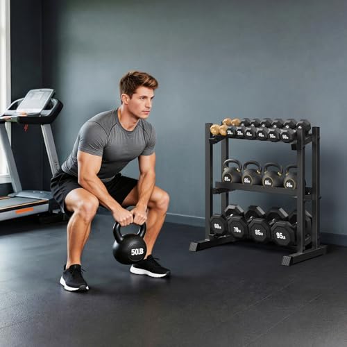 3-Tier Dumbbell Rack, 1100LBS Capacity Adjustable Weight Rack, Heavy-Duty Weight Stand for Dumbells & Kettlebells, Compact Weight Storage Organizer for Home Gym (Rack Only) - size: 18.7 x 34.7 x 36.6 inches