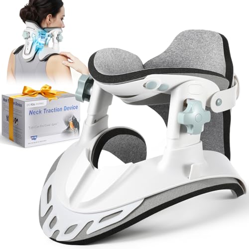 Cervical Traction Device, Neck Stretcher for Pain Relief at Home & Office, 3 Power Traction, Adjustable Ergonomic Support Brace for Spine Alignment, Lightweight and Portable (B: Pearl White) - color: B: Pearl White