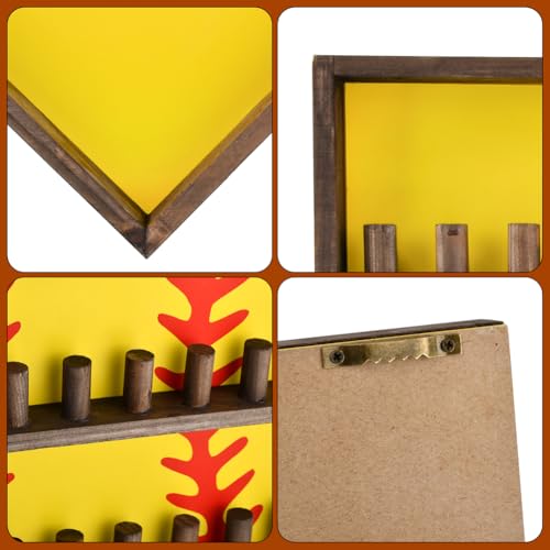 Wooden Championship Ring Display Case for 24 Rings with Medal Hooks | Wall Mounted Wood Ring Holder, Fits Most Ring Sizes, Includes Medal Hooks and Baseball Stand, For Sports Awards Room Decor