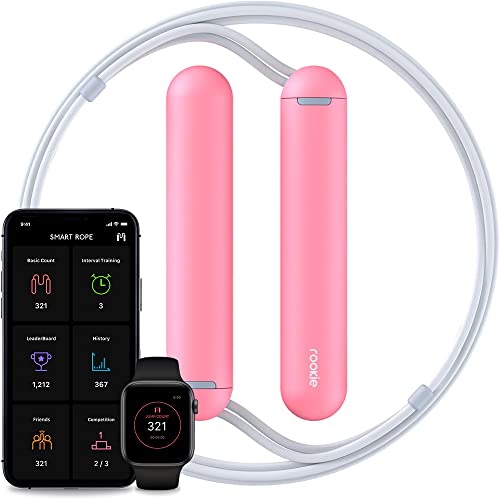 Tangram Smart Rope Rookie – Smart Jump Rope with Counter & App, Bluetooth Fitness Tracker, Adjustable Jump Rope for Weight Loss, Cardio, HIIT & Home Workouts - color: Pink