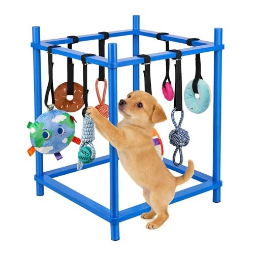 Wooden Puppy Play Gym for Small Dogs, Puppy Jungle Gym with 8 Hanging Toys, Wood Frame Indoor Puppy Gym with Dog Enrichment Toys for Puppies and Small Pets (Blue) - color: Blue