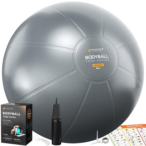 Exercise Ball – Yoga Ball for Pilates & Fitness - Birthing for Pregnancy, Stability, Core, Balance, Therapy for Physical Rehab, Workout for Home Gym & Office Chair, Fast Pump Included - color: Gray, size: L (for Height 5'4" - 5'10")