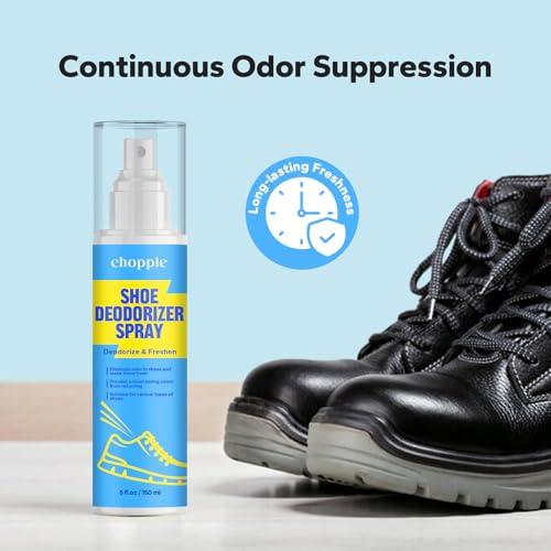 Choppie Shoe Deodorizer Spray (5 Fl Oz), Deodorizer for Destroy Embarrassing Odors, Foot Spray for Smelly Feet, Shoe Smell Eliminator