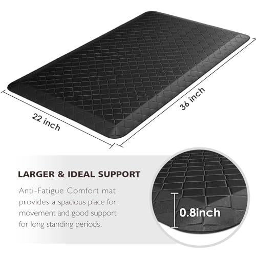 HappyTrends Kitchen Floor Mat - 4/5 Inch Thick Anti-Fatigue Kitchen Rug,Waterproof Non-Slip Kitchen Mats and Rugs Heavy Duty Ergonomic Comfort Rug for Kitchen,Office,Sink,Laundry,(22"x36", Black) - color: Black, size: 36"L x 22"W x 0.8"Th