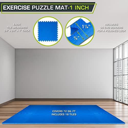 ProsourceFit Weaved Pattern Extra Thick Exercise Puzzle Mat 1-inch, EVA Foam Interlocking Tiles for Protective, Cushioned Flooring for Home and Gym Equipment; Blue, 72 SQ FT, 18 Tiles - color: Blue, size: 18 Pack (72 SQ FT)
