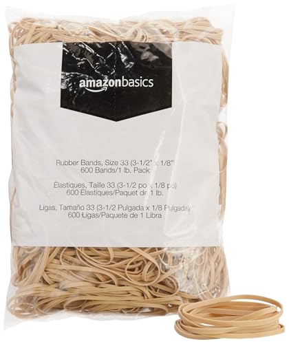 Amazon Basics Rubber Bands, Office Supplies, Size 33 (3-1/2 x 1/8 Inch), 600 Bands/1 lb Pack, 25-Pack, Tan - size: Size 33, style: 25-Pack