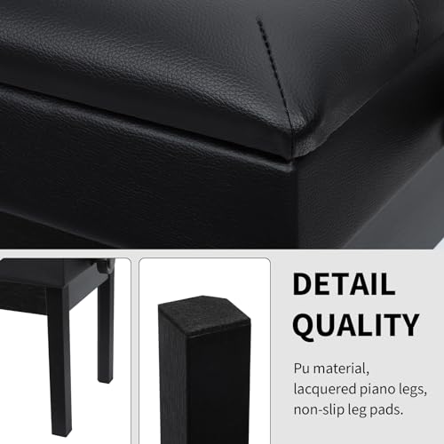 Adjustable Double/Duet Piano Bench,Solid Wood Piano Chair,Waterproof Piano Seat with Storage for Music Books & Leather Cushion,Heavy Duty Piano Stool for Keyboard Piano