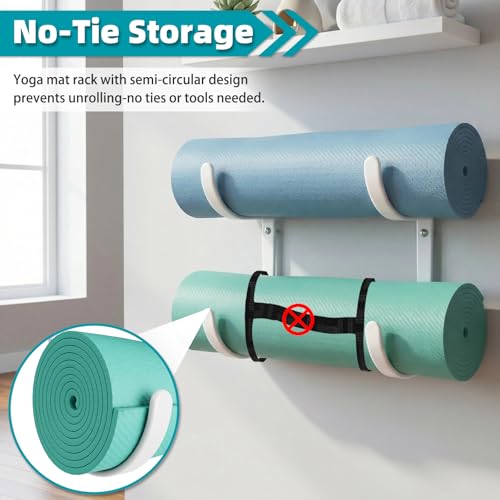 Yoga Mat Holder Wall Mount，No-Tie Mat Storage Rack With Rubber Coating | for Exercise Mat，Pilates Mat，Hanging Foam Roller and Home Gym Equipment Accessories - color: 2-Tiers （yoga mat holder）