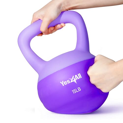 Yes4All Soft Kettlebell, PVC Strength Training Kettlebells for Women, Floor Protection & Quiet, Wide Handle, Aesthetic Soft Weights (5,10,15,20lb) for Home Gym, Fitness Beginners - color: 15lb - Purple