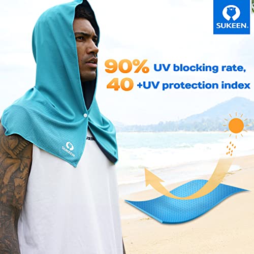 Sukeen Cooling Hoodie Towel, Absorbent Quick-Drying Cooling Towels for Neck and Face, UV Sun Protection Cooling Neck Wraps Sport Head Cooling Towel Hot Weather - color: Lake Blue/Grey