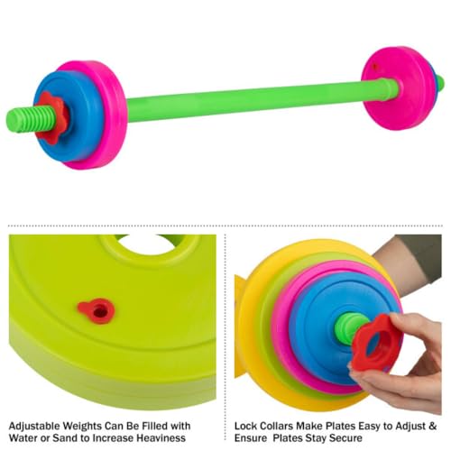 Hey! Play! Kids Exercise Equipment Collection: Strength Training, Cardio, Endurance, and Active Play Essentials - Kids Barbell Set - style: Kids Barbell with Adjustable Plates