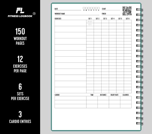 Fitness Logbook (Green) - A5 Undated Workout Journal For Men & Women - Plastic Cover & Thick Paper - Planner Log Book To Track Weight Loss, Muscle Gain, Gym Exercise, Bodybuilding Progress - style: Green Plastic