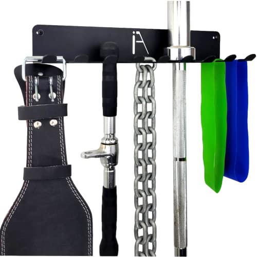 IRON AMERICAN USA Omega Gym Storage Rack 9-Hook Heavy-Duty Gym Wall Organizer Gym Caddy Hanger - Gym Accessory Storage - Resistance Bands, Jump Ropes, Barbells, Lifting Belts, Cable Attachments - 2pk - style: OMEGA GYM RACK (2-PACK)