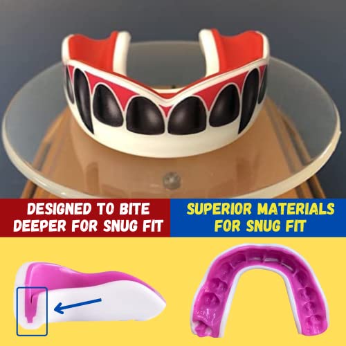 Oral Mart Youth Sports Mouth Guard for Kids (USA Flag, Fangs, 20+ Colors to Choose from) Mouthguard for Football, MMA, Karate, Boxing, Rugby, BJJ, Flag Football – /w Case (Youth, Strapless) - color: Black Fangs