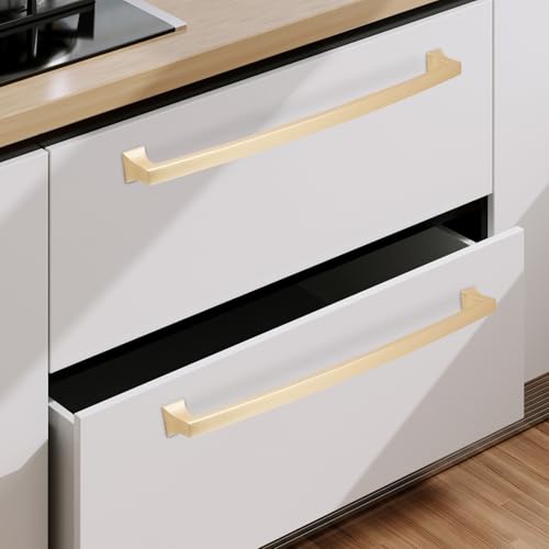 COTYKILEY 10 Pack 12.6 Inch(320mm) Brushed Brass Cabinet Handles Gold Kitchen Cabinet Pulls Cabinet Door Handles Kitchen Cabinet Hardware Cupboard Drawer Pulls Dresser Handles - color: Brushed Brass, size: 12.6" Hole Center（320MM）