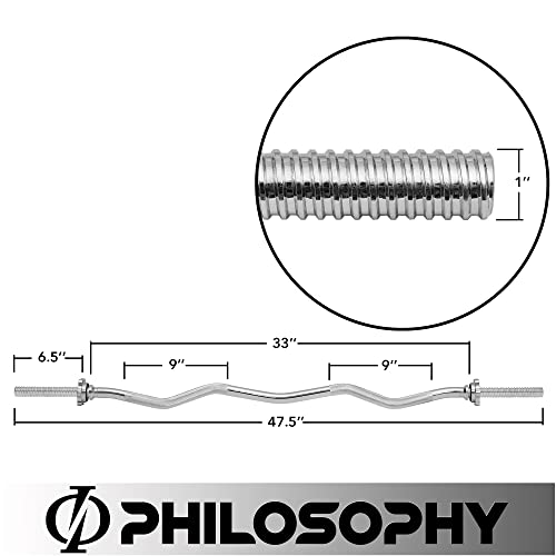 Philosophy Gym 1" Standard EZ Curl Barbell - Threaded Weightlifting Bar with Star Collars
