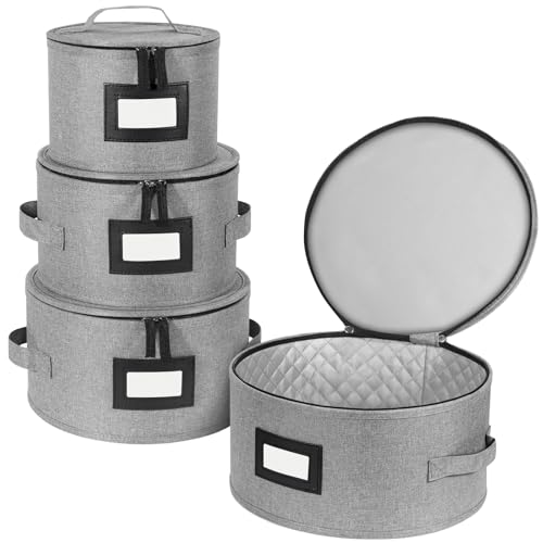 BALEINE China Storage Containers, Sturdy Quilted Wine Glass Storage, Plate Organizer with Carry Handles, Moving Boxes for Dishes, Cups, Mugs and Stemware (Plate, Hard Shell Grey) - color: Grey, style: Plate-Hard Shell