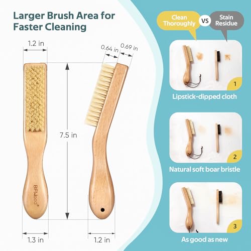 BFWood Laundry Stain Brush, Large Natural Soft Boar Bristles, Removes Tough Stains from Delicate Fabrics Like Knits, Cotton, and Linens, Gentle on Fabrics, No Damage - style: Large Regular