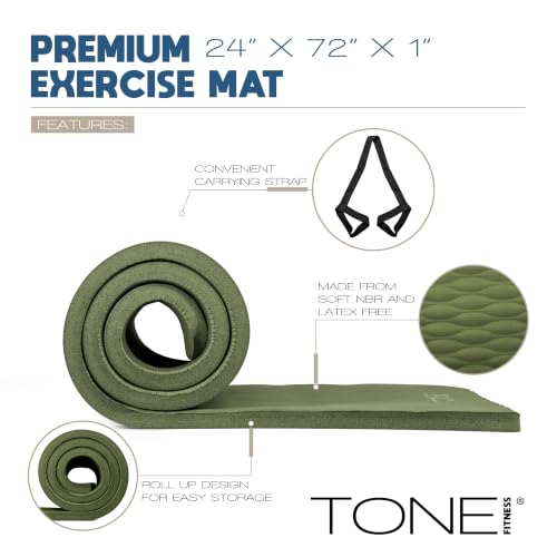 Tone Fitness 1-Inch Thick Yoga Mat | High-Density, Non-slip Exercise Mat with Carrying Strap for Yoga, Pilates, & Home Gym Workouts | Multiple Options - color: Green, style: Mesh