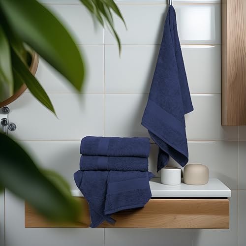 Commercial Bulk Pack of 12 Large Bath Towels – 100% Cotton Terry 24" x 50" – Ideal for Hotels, Salons, Gyms, Spas & Institutional Use – Navy Blue - color: Navy, size: 24"x50" - PK 12