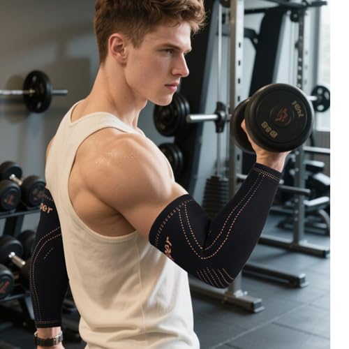 Copper Arm Sleeve | Elbow Brace for Tennis Elbow & Tendonitis | Copper Elbow Compression Sleeve for Men & Women | Sports Support & Recovery (Black, XX-Large) - size: XX-Large